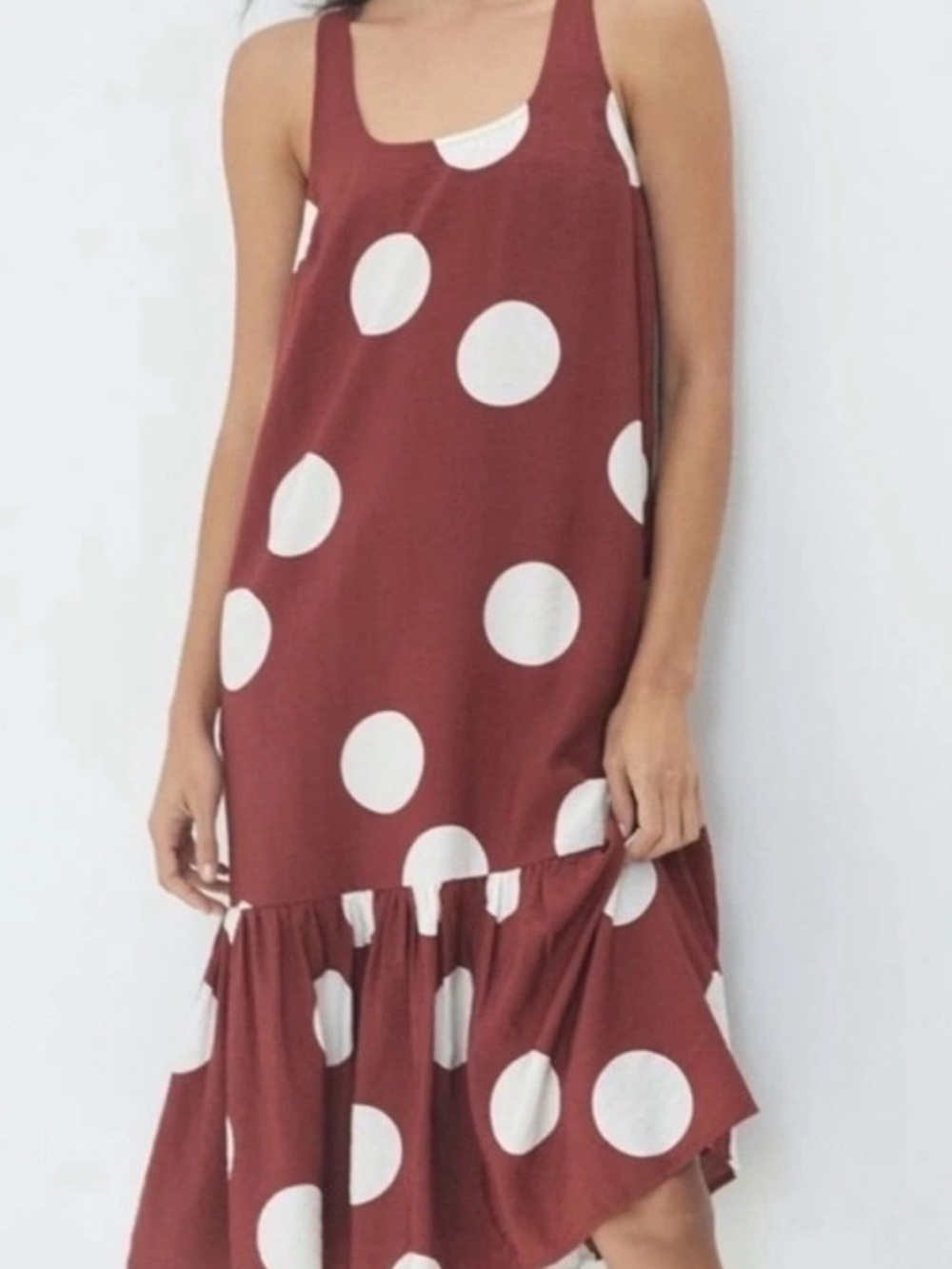 Anthropologie Rust Midi Dress with White Polka Dots